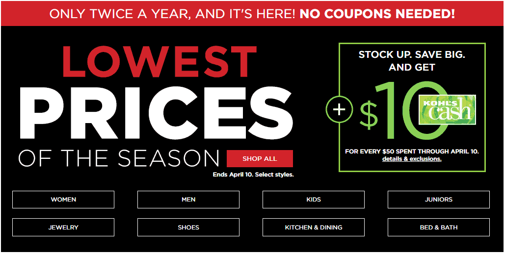 Kohl's Lowest prices of the Season Sale